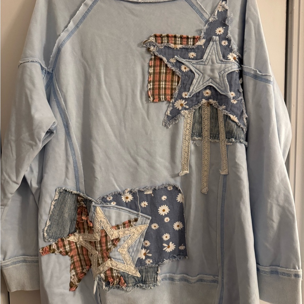 Gray Star Patchwork Sweatshirt - image 5